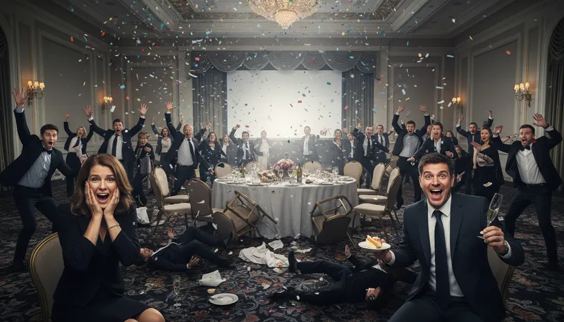 Illustration of bedlam: A scene of wild uproar or confusion.