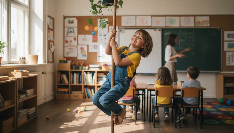 Illustration of like a monkey on a stick: Very restless or fidgety.