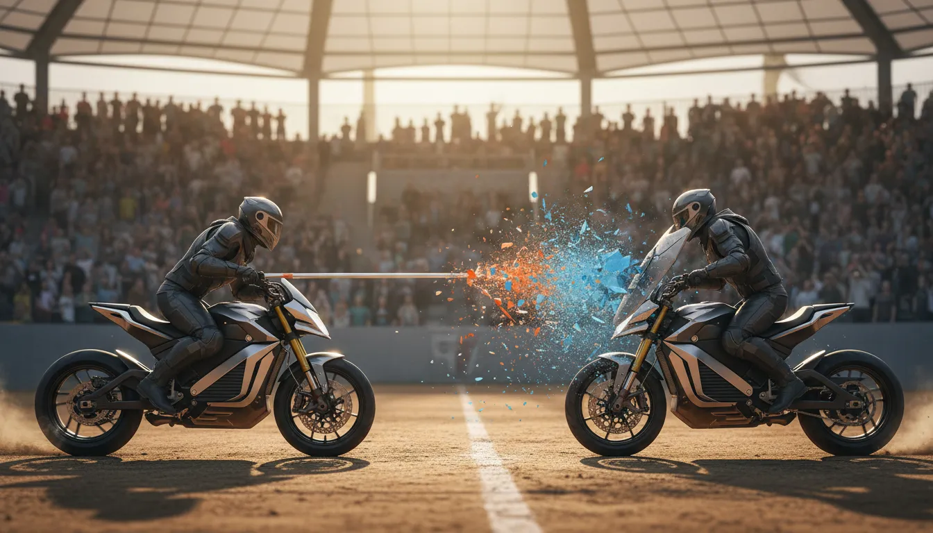 break one's lance का चित्र: To engage in a competition or challenge.