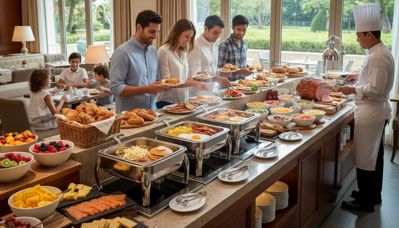 Illustration of buffet: A meal where guests serve themselves.