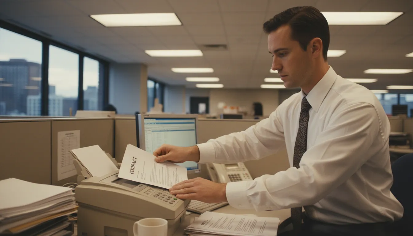 Ilustrasi fax: A machine that sends documents over phone lines.