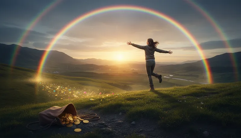 Illustration of chase a rainbow: To pursue something unattainable.