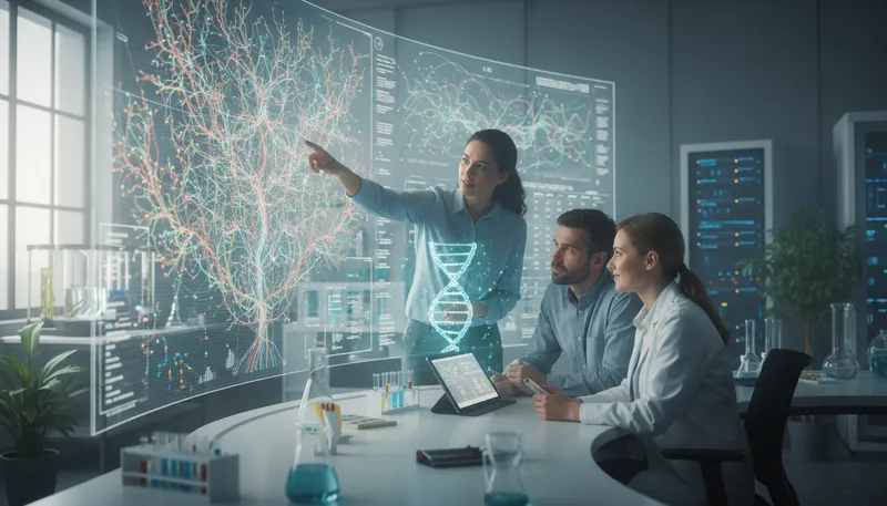 Illustration of bioinformatics: the science of managing biological data.