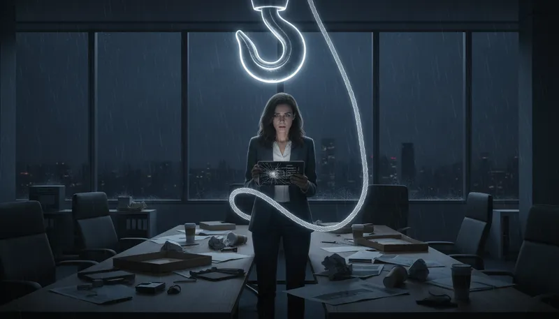 Illustration of on the hook: Being responsible for something or in trouble.
