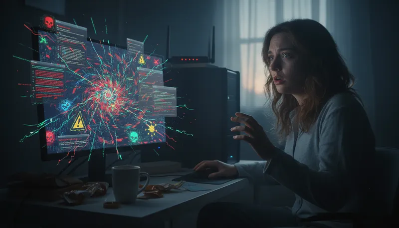 Illustration of virus: malicious computer program