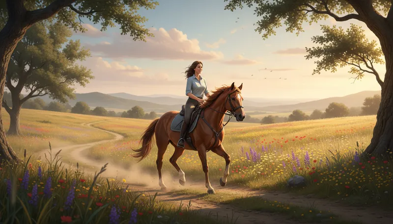 Illustration of horseback: Riding on the back of a horse.