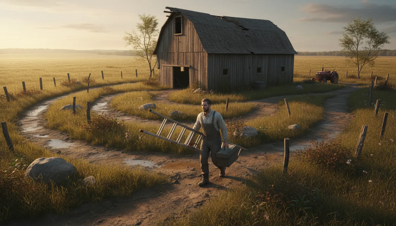 Ilustrasi the long way around the barn: an unnecessarily complicated way to do something