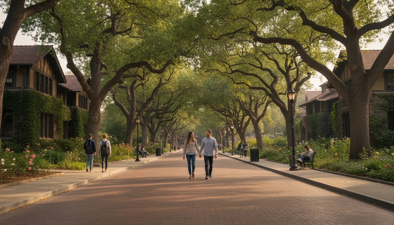 Claremontのイラスト：A city known for its colleges and gardens.