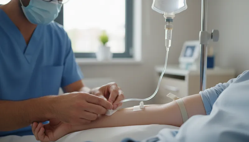 Illustration of intravenous: Administered directly into a vein.
