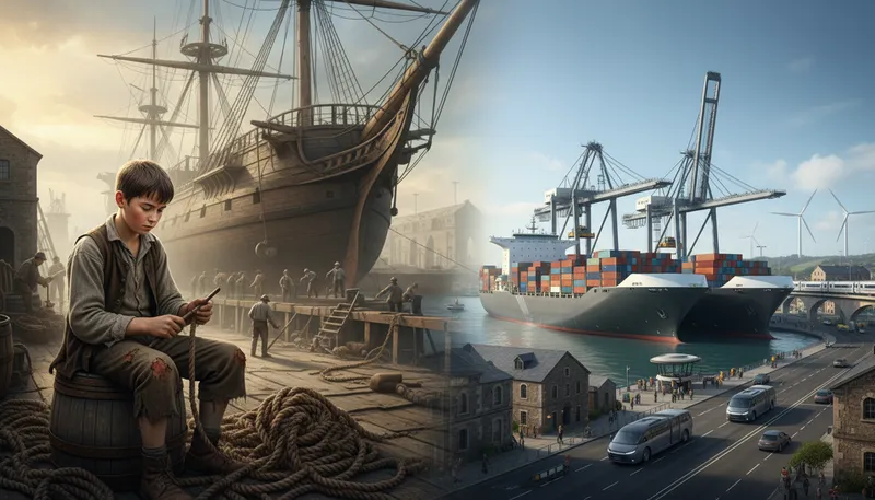 Illustration of since adam was an oakum boy in chatham dockyard: Indicating a long time since that specific place.