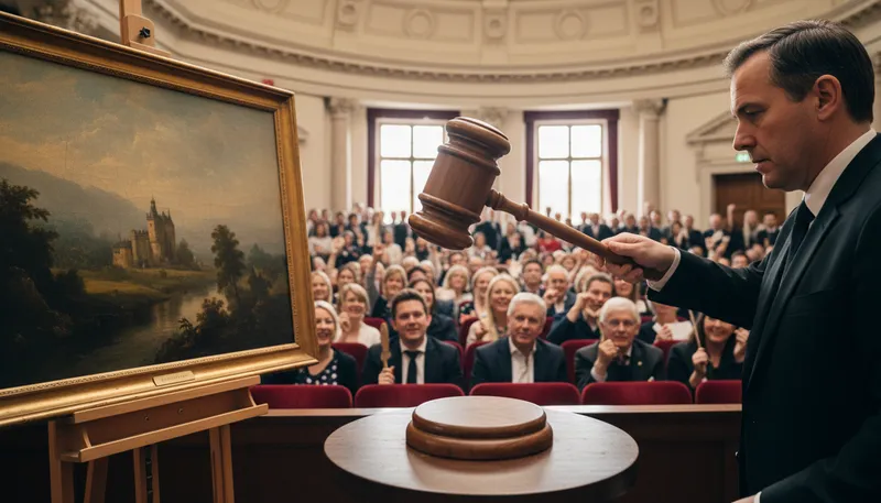 Illustration of under the hammer: Being sold at auction.