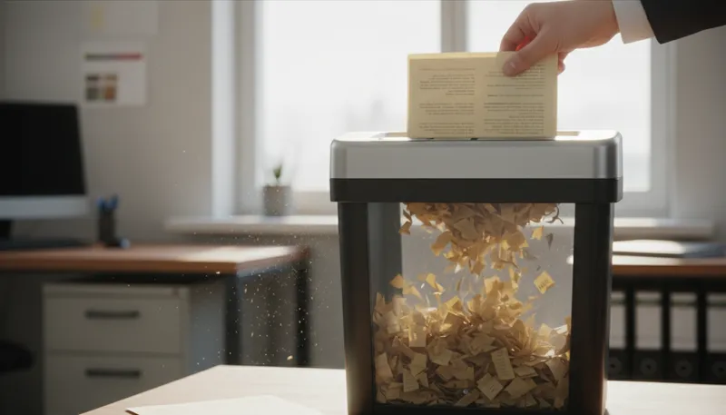 Illustration of shredder: A machine that cuts paper into pieces.