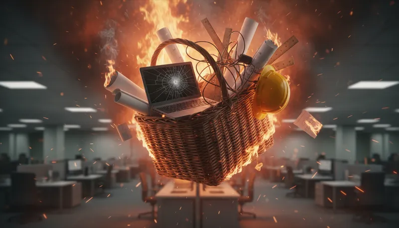 Illustration of to hell in a handbasket: Rapidly deteriorating or failing.