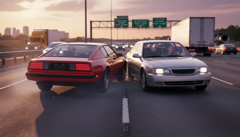 Illustration of road hog: A driver who takes up too much space.