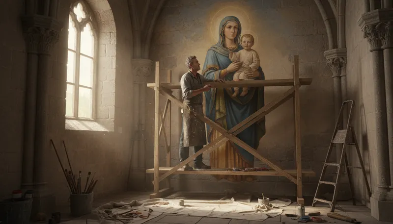 Illustration of madonna: A depiction of the Virgin Mary.