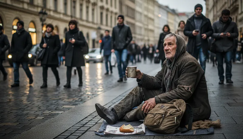 Illustration of pauper: a person who is very poor.