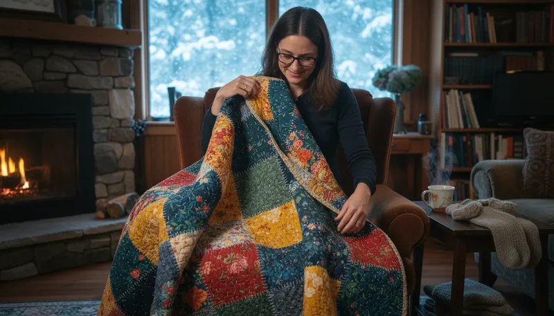 Illustration of patchwork: A piece of fabric made from different pieces.
