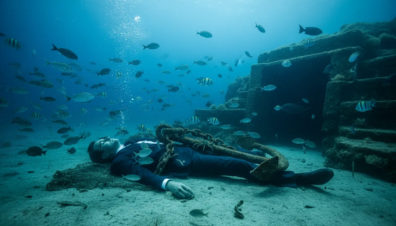 Иллюстрация sleep with the fishes: to be dead and buried in water