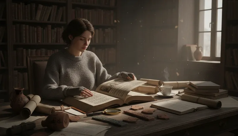 Illustration of philology: The study of language and literature.