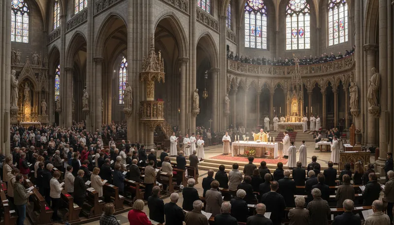 Illustration of catholics: members of the Roman Catholic Church.