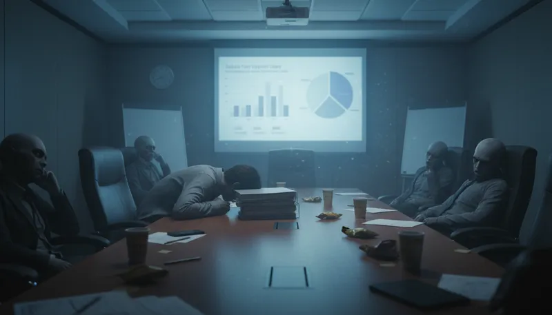 Illustration of death by powerpoint: boredom from overly long presentations