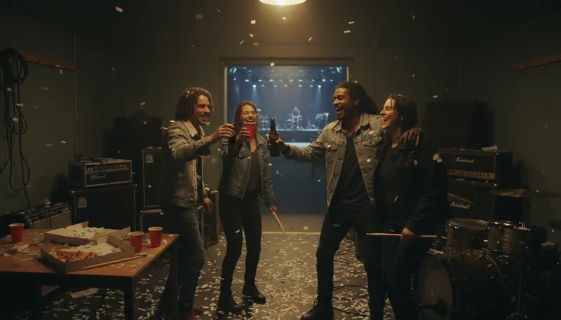 Illustration of bandmates: Members of the same musical band.