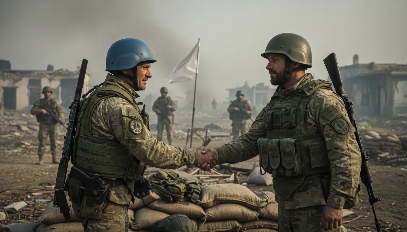 Illustrazione di ceasefire: A temporary halt to fighting in conflict.