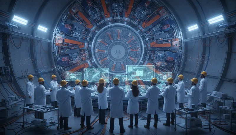 Illustration of lhc: Large Hadron Collider, a particle physics experiment.