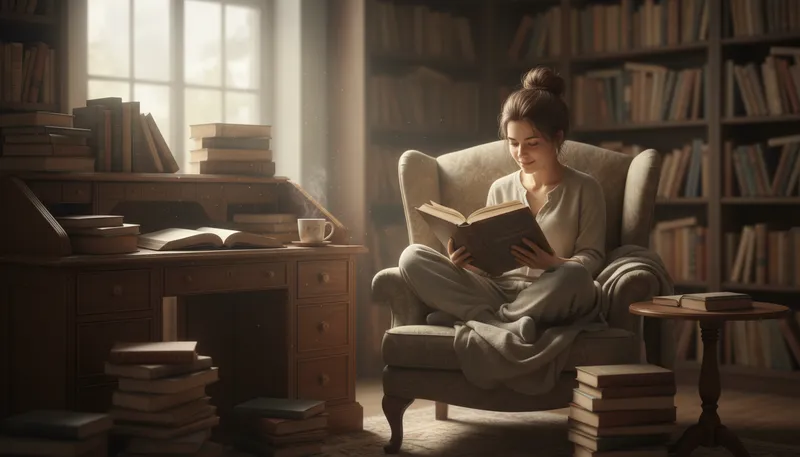 Illustration of bookworm: A person who loves reading books.