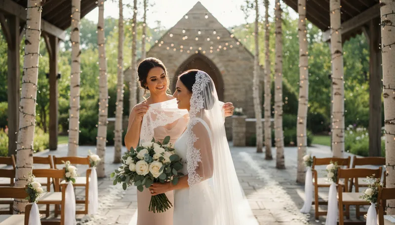 Illustration of bridesmaid: A woman who assists the bride at a wedding.