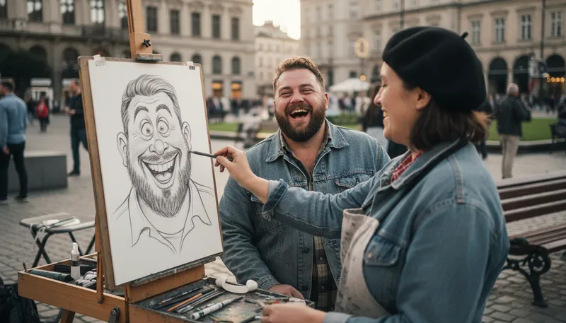 Illustration of caricature: A funny drawing that exaggerates features.