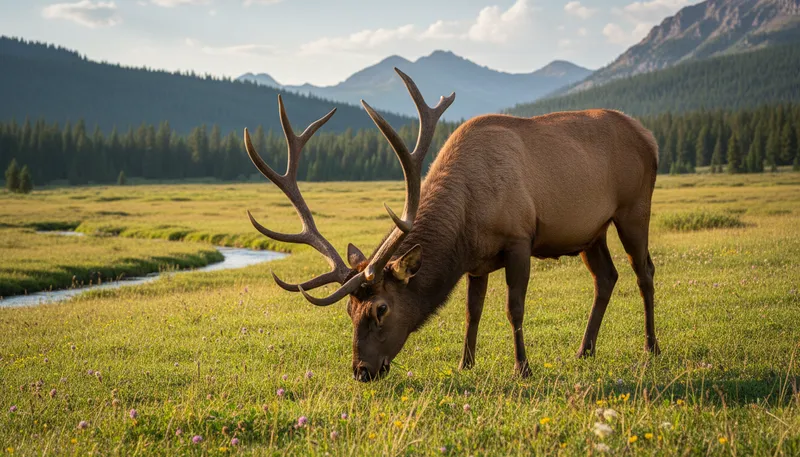 Illustration of elk: A large species of deer found in North America.