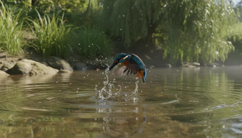 Illustration of kingfisher: A brightly colored bird that catches fish.
