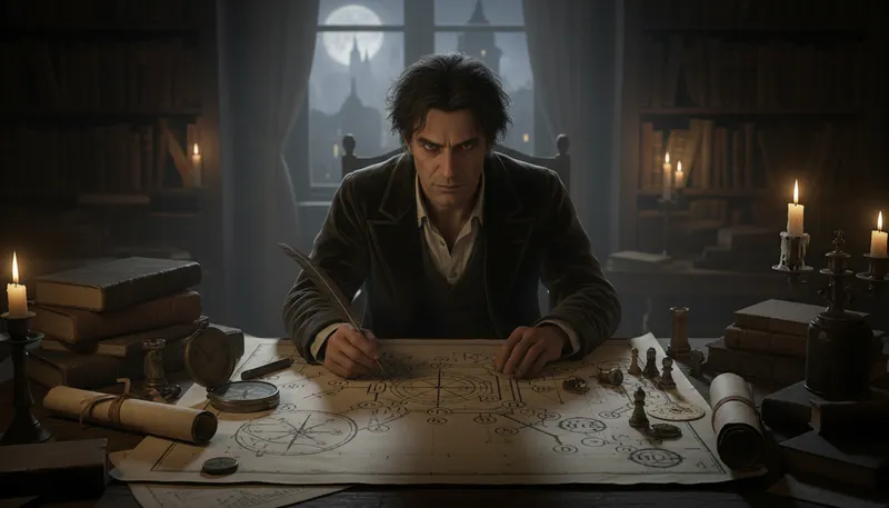 Illustration of moriarty: Fictional villain of Sherlock Holmes stories.