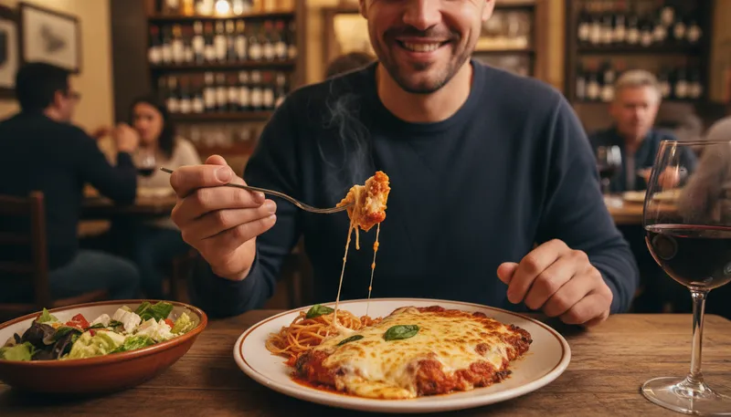 Illustration of parma: A dish of chicken or eggplant with cheese.