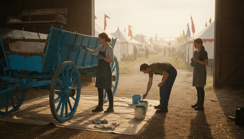 Illustration of paint the wagon: to prepare something for a journey or event