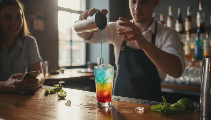 Illustration of bartender: a person who serves drinks at a bar