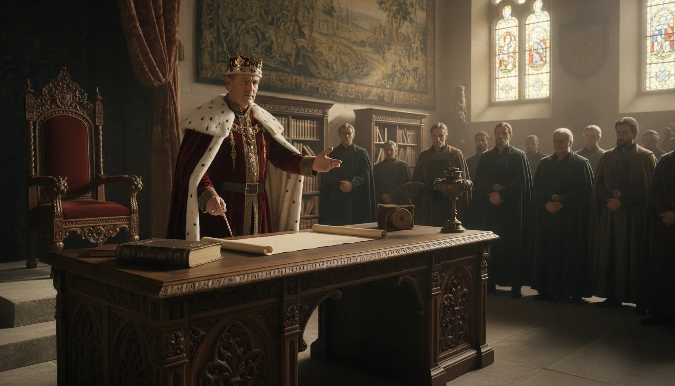 Illustration of absolute monarch: A king or queen whose power is not limited by laws or a parliament.