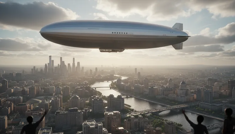 Illustration of zeppelin: A type of airship or balloon used for travel.