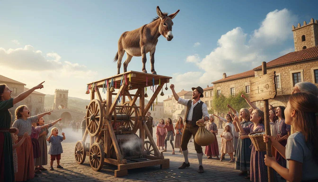 Ilustración de up goes the donkey: a phrase said when a spectacular event happens