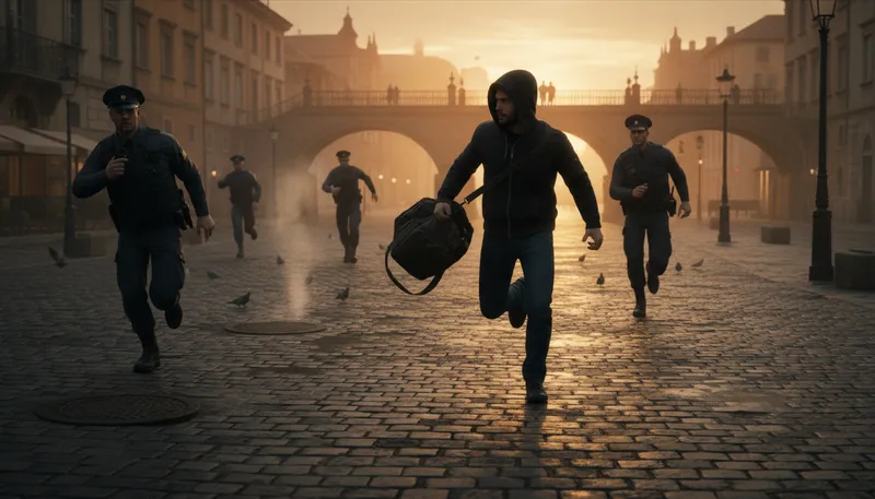 Illustration of on the run: escaping or moving quickly.