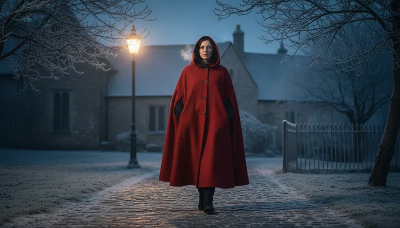 Illustration of capote: A long, hooded cloak or coat.