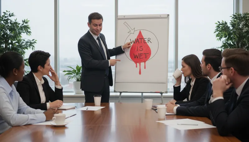 Illustration of from the department of the bleeding obvious: stating something very clear or obvious.