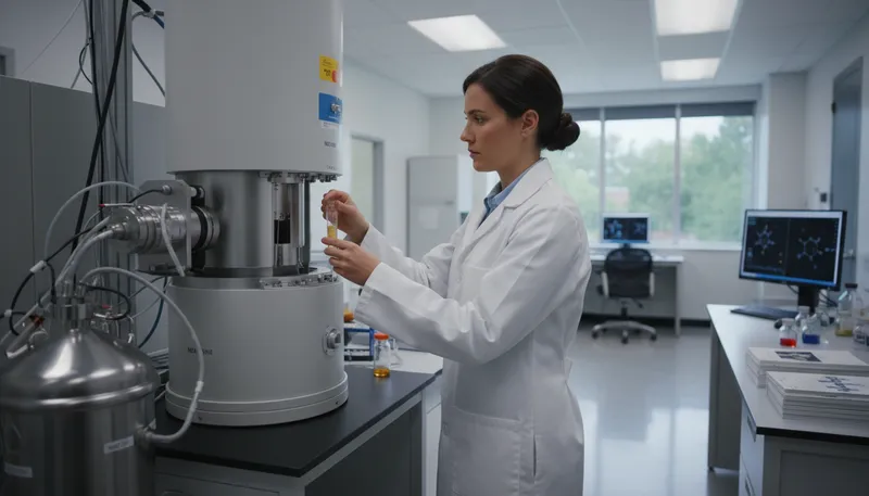 Illustration of nmr: A technique to analyze molecular structures using magnets.