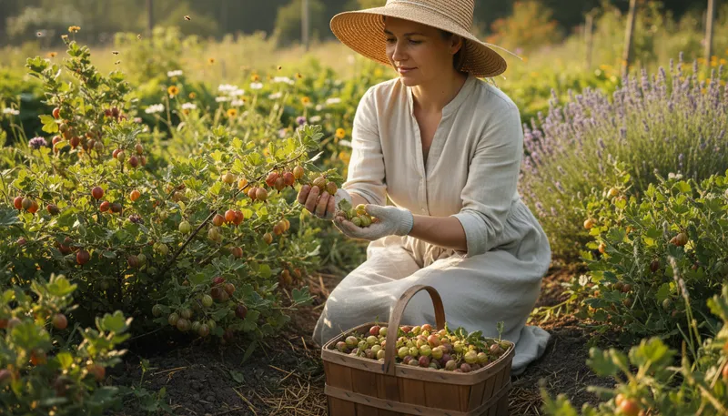 Illustration of gooseberry season: Time when gooseberries are harvested.