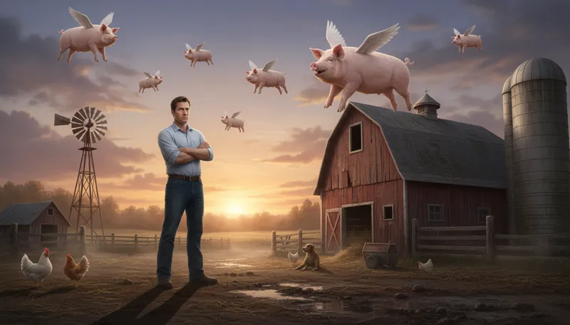 Illustration of when pigs fly: Something that will never happen.