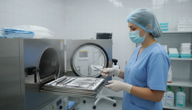 Illustration of sterilization: The process of making something free from germs.