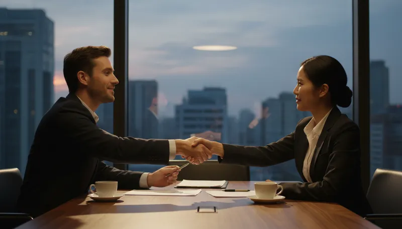 Illustration of come to terms: To reach an agreement or understanding.