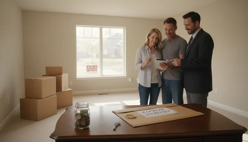 Illustration of escrow: Money held by a third party until conditions met.