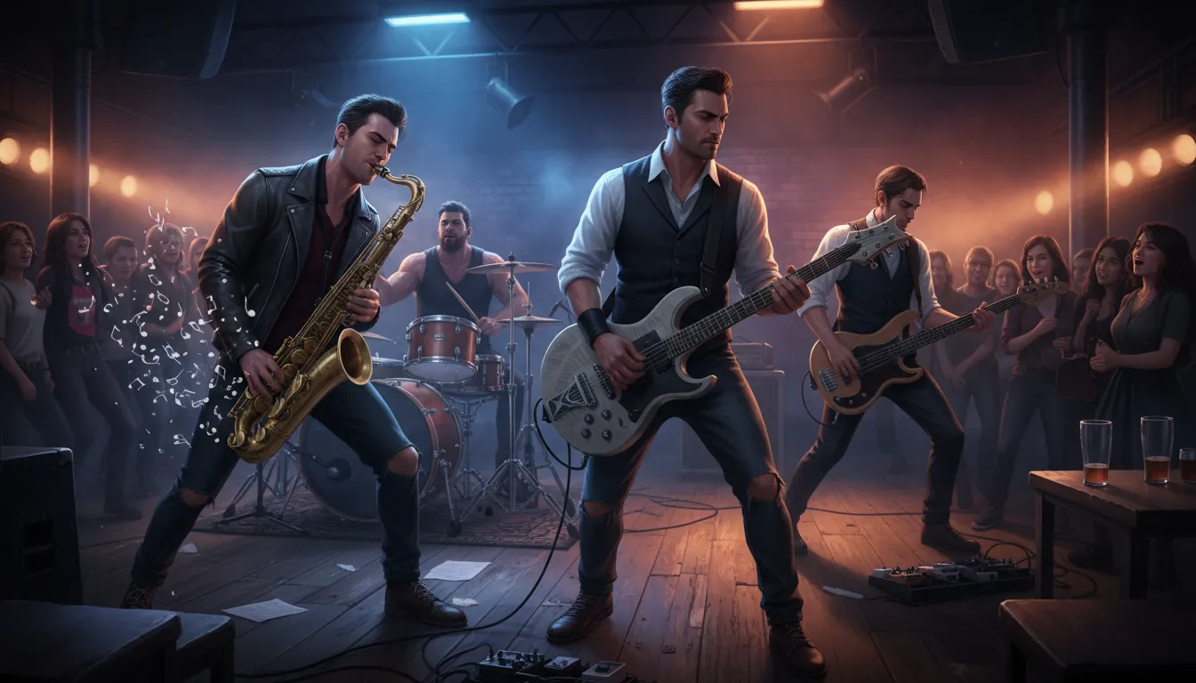 fusionのイラスト：A style of music that mixes jazz with rock or other styles.